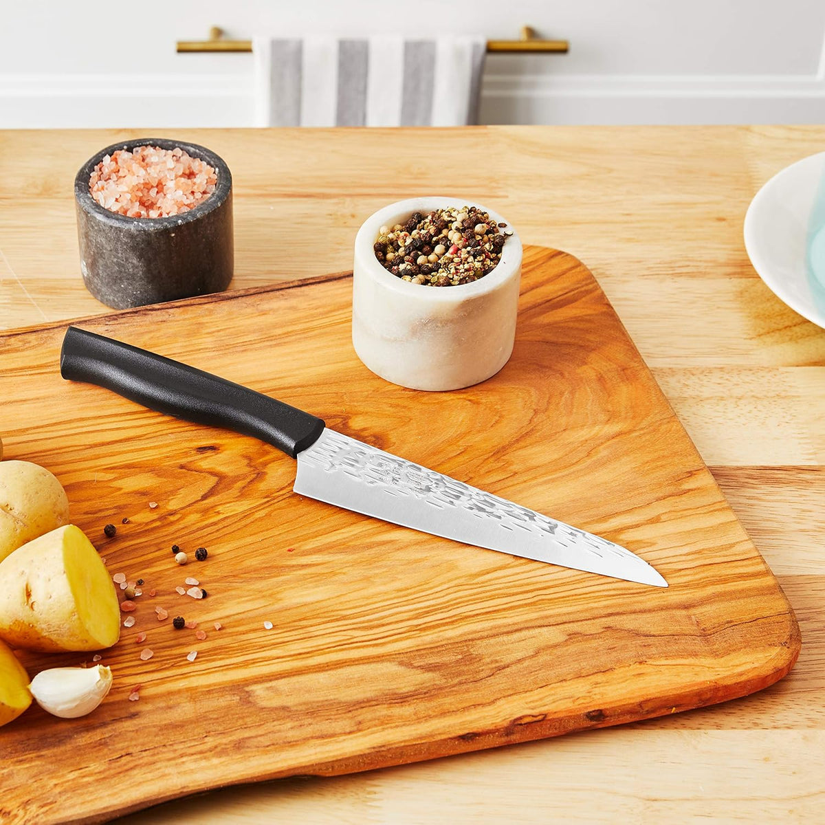 Inspire Bread Knife, 9 Inch blade with Hammered Finish, , Silver