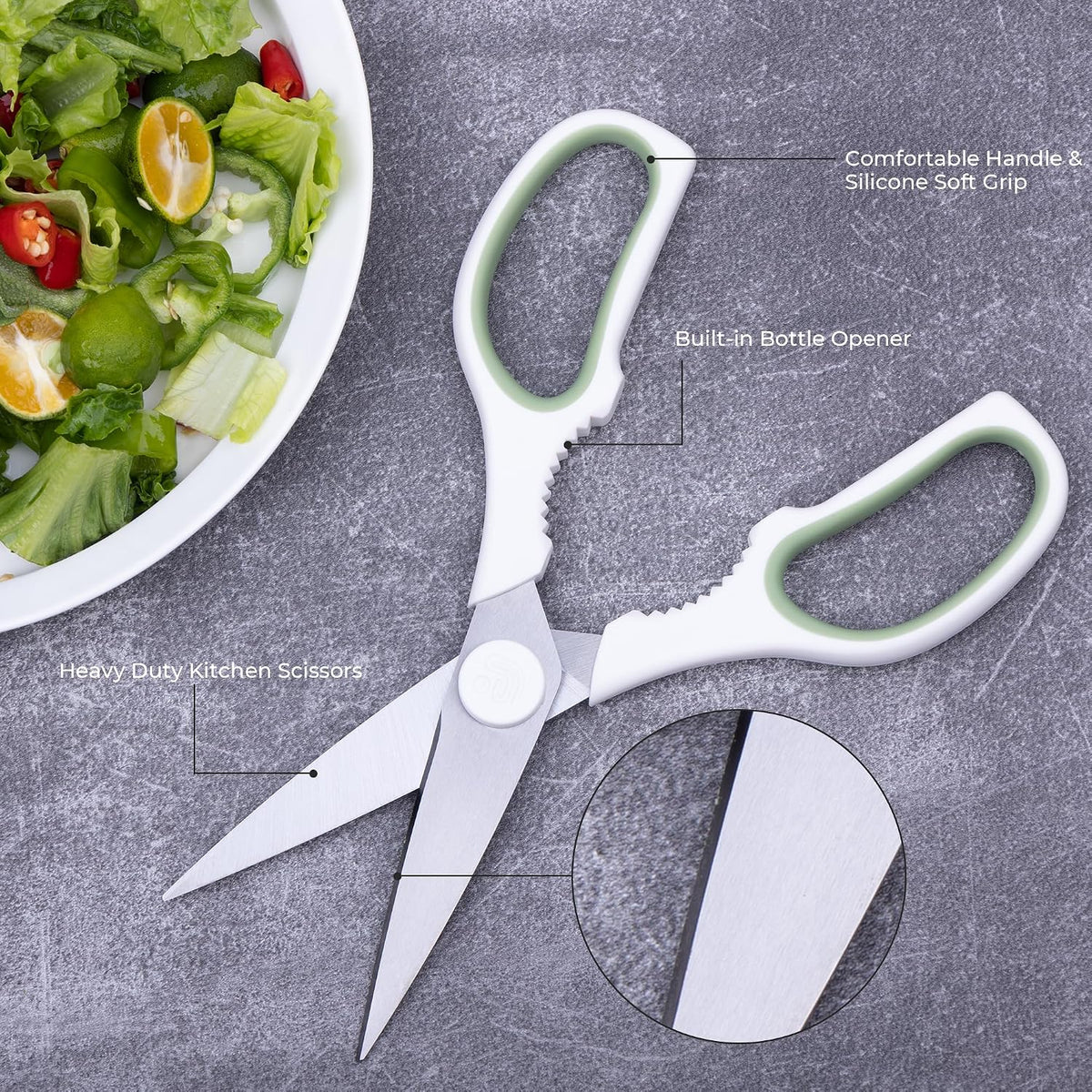 Kitchen Scissors All Purpose Kitchen Shears with Magnetic Holder, Soft Grip Handle Cooking Scissors Dishwasher Safe with Come Apart Blade Heavy Duty Scissors for Meat, Vegetable, Herb, Black