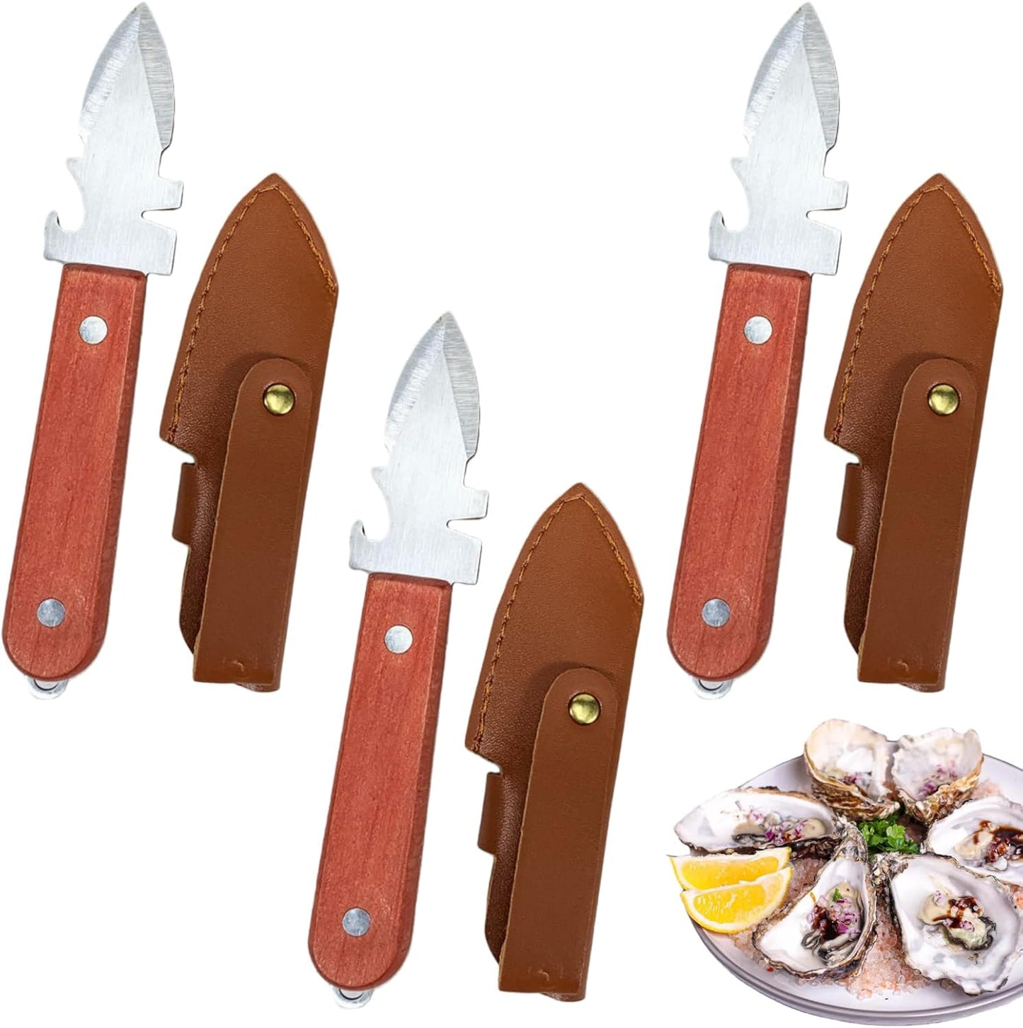 3 PCS Oyster Shucking Knife with Sheath Multifunctional Oyster Clamp Opener Tool for Scallop Clam Shrimp Shellfish Seafood