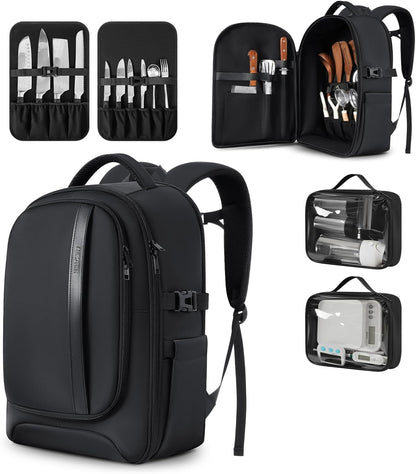 Chef Knife Backpack with Waterproof Pocket, 30+ Pockets for Knives and Tools, Knife Bags for Chefs Professional Culinary Apprentice Private Chefs, Pocket for Tablet Laptop (Knife Not Included)