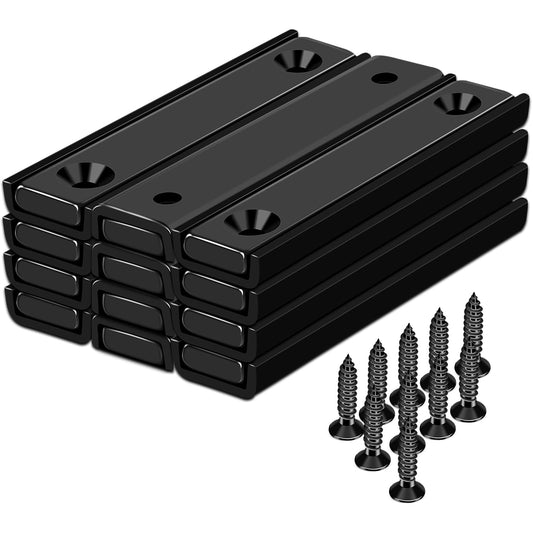 12 Pack Neodymium Bar Magnets 70LB Strong Rare Earth Mounting Magnet | Heavy Duty Rectangular Magnet with Countersunk Hole and Steel Capsule Magnets Strips for Home Garage 2.36x0.53x0.2in