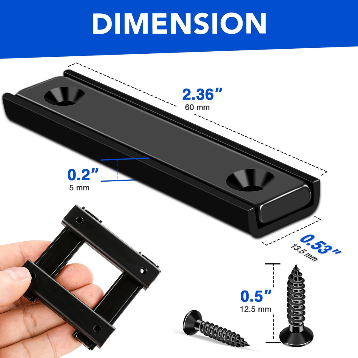 12 Pack Neodymium Bar Magnets 70LB Strong Rare Earth Mounting Magnet | Heavy Duty Rectangular Magnet with Countersunk Hole and Steel Capsule Magnets Strips for Home Garage 2.36x0.53x0.2in