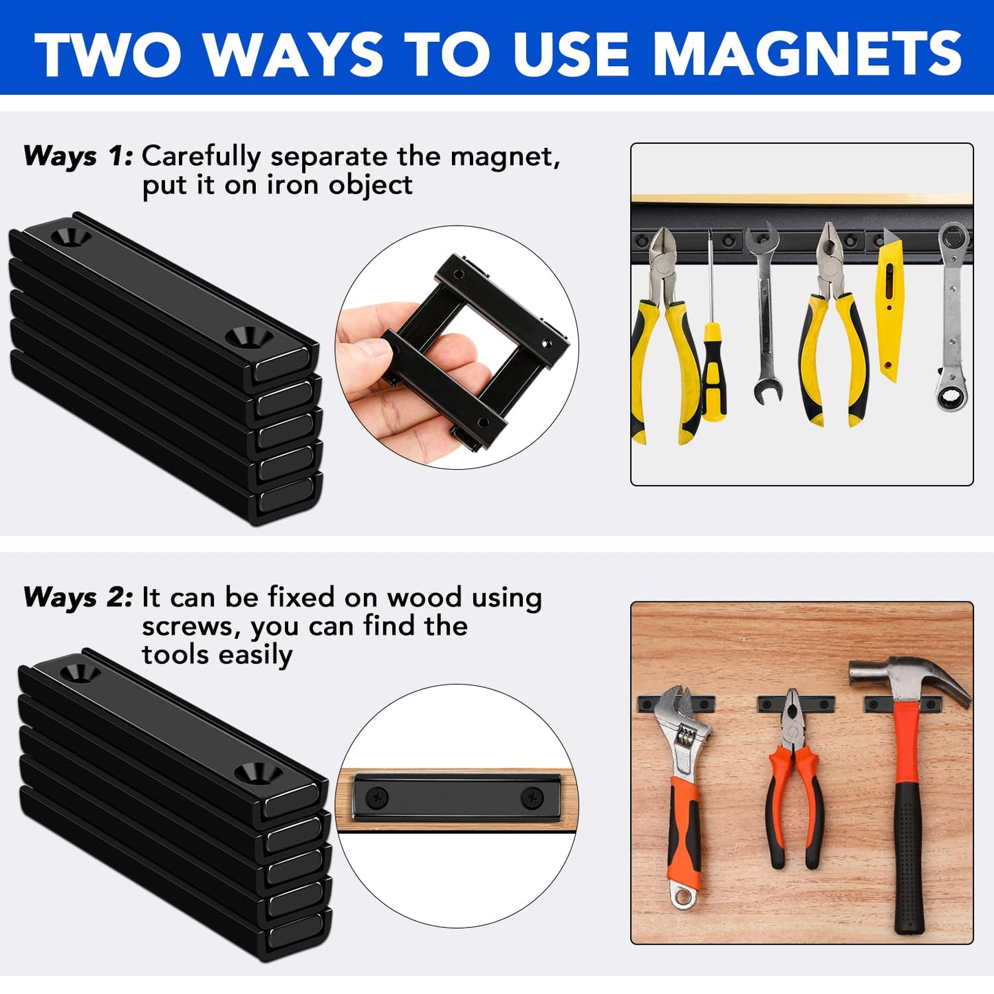 12 Pack Neodymium Bar Magnets 70LB Strong Rare Earth Mounting Magnet | Heavy Duty Rectangular Magnet with Countersunk Hole and Steel Capsule Magnets Strips for Home Garage 2.36x0.53x0.2in