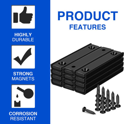 12 Pack Neodymium Bar Magnets 70LB Strong Rare Earth Mounting Magnet | Heavy Duty Rectangular Magnet with Countersunk Hole and Steel Capsule Magnets Strips for Home Garage 2.36x0.53x0.2in