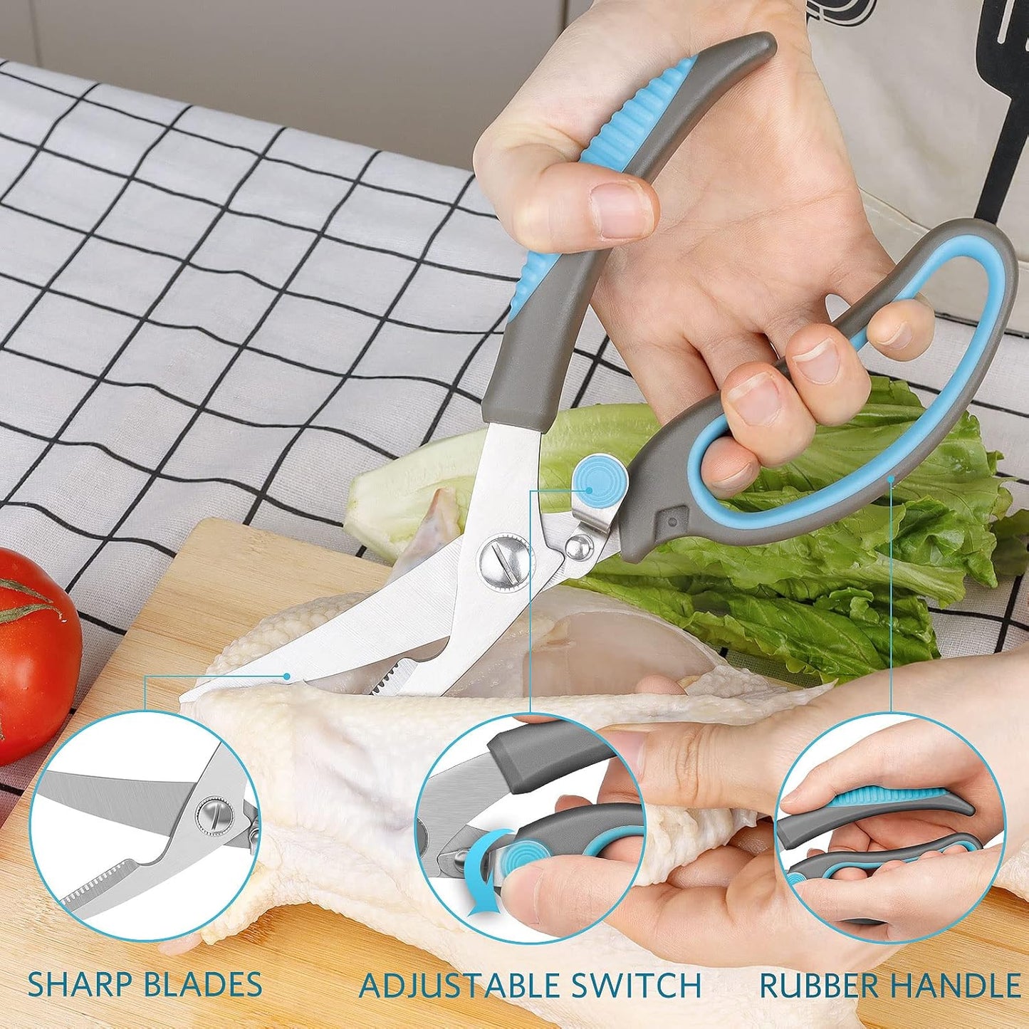 Premium Kitchen Scissors Set, Kitchen Shears, Food-Grade Stainless Steel Blades, Ergonomic Rubber Handle, Include 1 Poultry Shears and 4 All Purpose Scissors, 9.1”/9.6"/8.5"/6.4"/5.4"