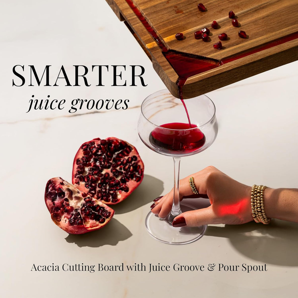 Wooden Cutting Board Set with Holder, 4-Piece, Gold | Built-in Groove, Gold Handle, Double Sided, Cutting Board Set with Stand, Reversible Charcuterie Tray, Stylish Kitchen Gift