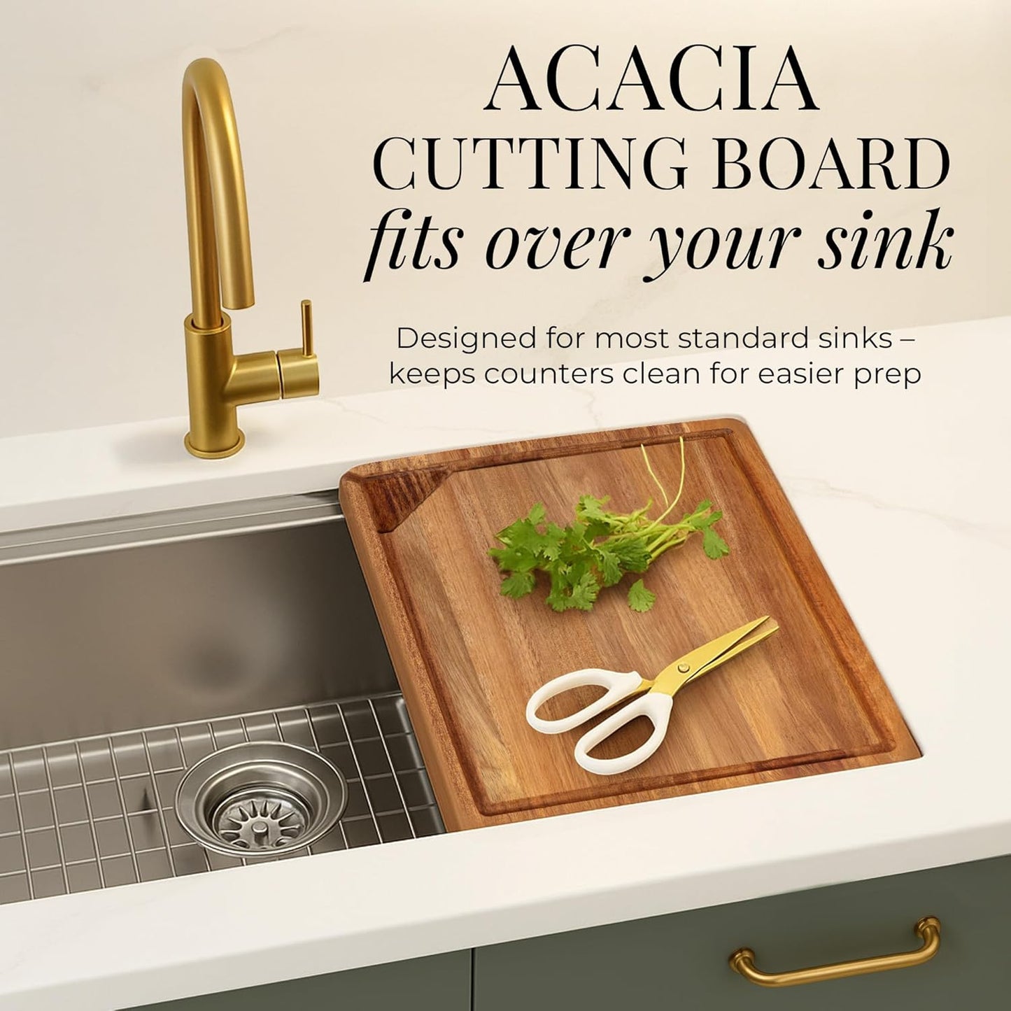 Wooden Cutting Board Set with Holder, 4-Piece, Gold | Built-in Groove, Gold Handle, Double Sided, Cutting Board Set with Stand, Reversible Charcuterie Tray, Stylish Kitchen Gift