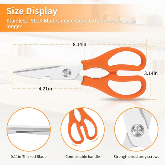 Kitchen Scissors Dishwasher Safe, Stainless Steel, orange 8.14-inch