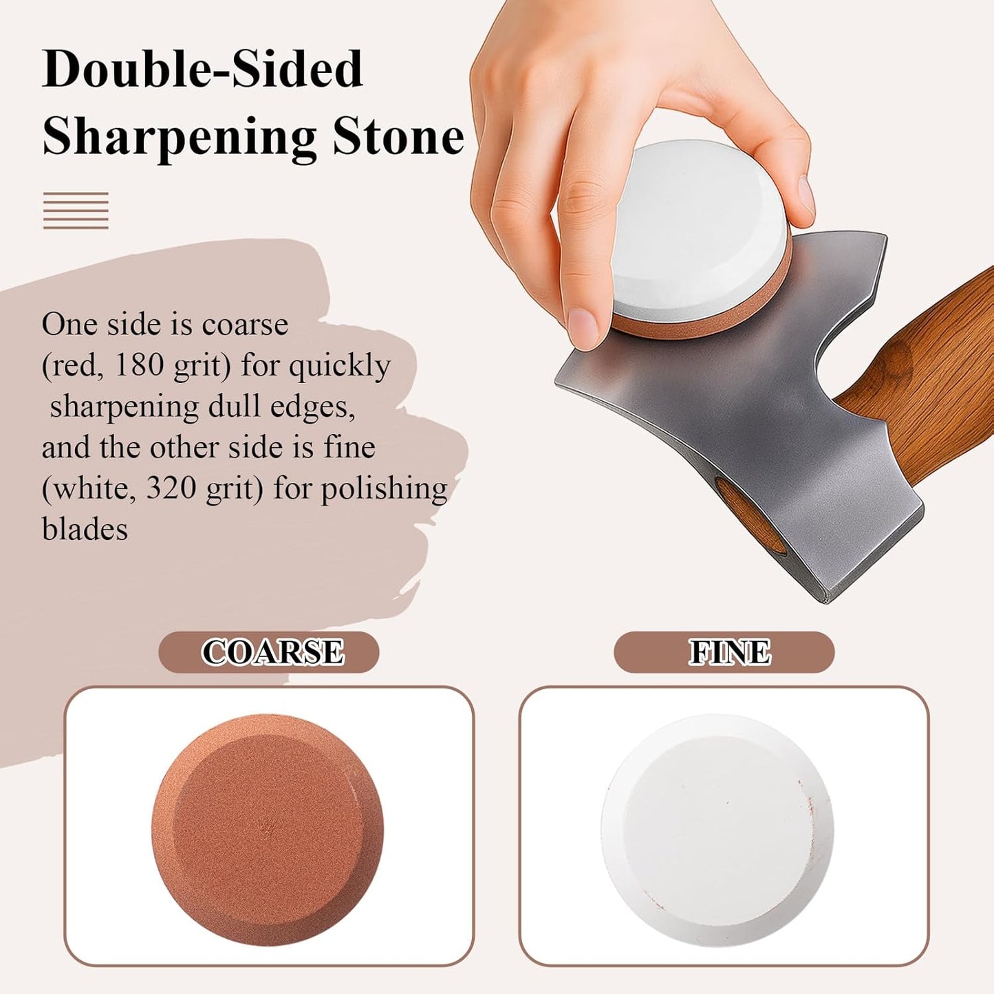 1 Pcs Leather Axe Sheath & 1 Pcs Double-Sided Sharpening Stone (180/320 Grit) – Protector Tool Hatchet Sheath for Outdoor Camping, Effective Blade Protection & Axe Cover