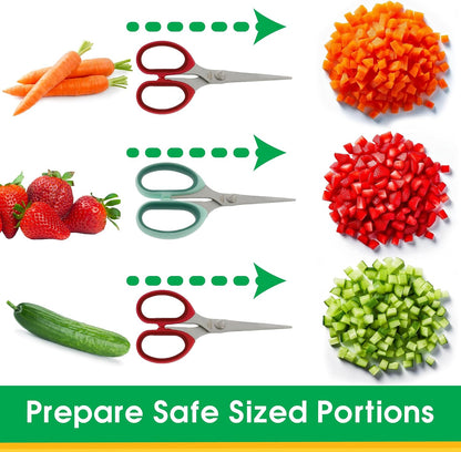Baby Food Scissors 2 Pack w Covers, Stainless Steel Safety Shears | Parent Must Have, Make Every Bite Perfectly Sized & Safe- For Babies, Toddlers- Kids Feeding or Adult Portion Control, Gift