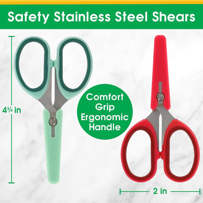 Baby Food Scissors 2 Pack w Covers, Stainless Steel Safety Shears | Parent Must Have, Make Every Bite Perfectly Sized & Safe- For Babies, Toddlers- Kids Feeding or Adult Portion Control, Gift
