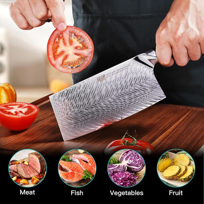 Nebula Series Chef Knife with ABS Sheath, Multipurpose Japanese Gyuto Knife, 10Cr15CoMov Damascus Steel Blade, Resin and Figured Sycamore wood Handle, Full Tang, 8 Inch, Blue, for Meat