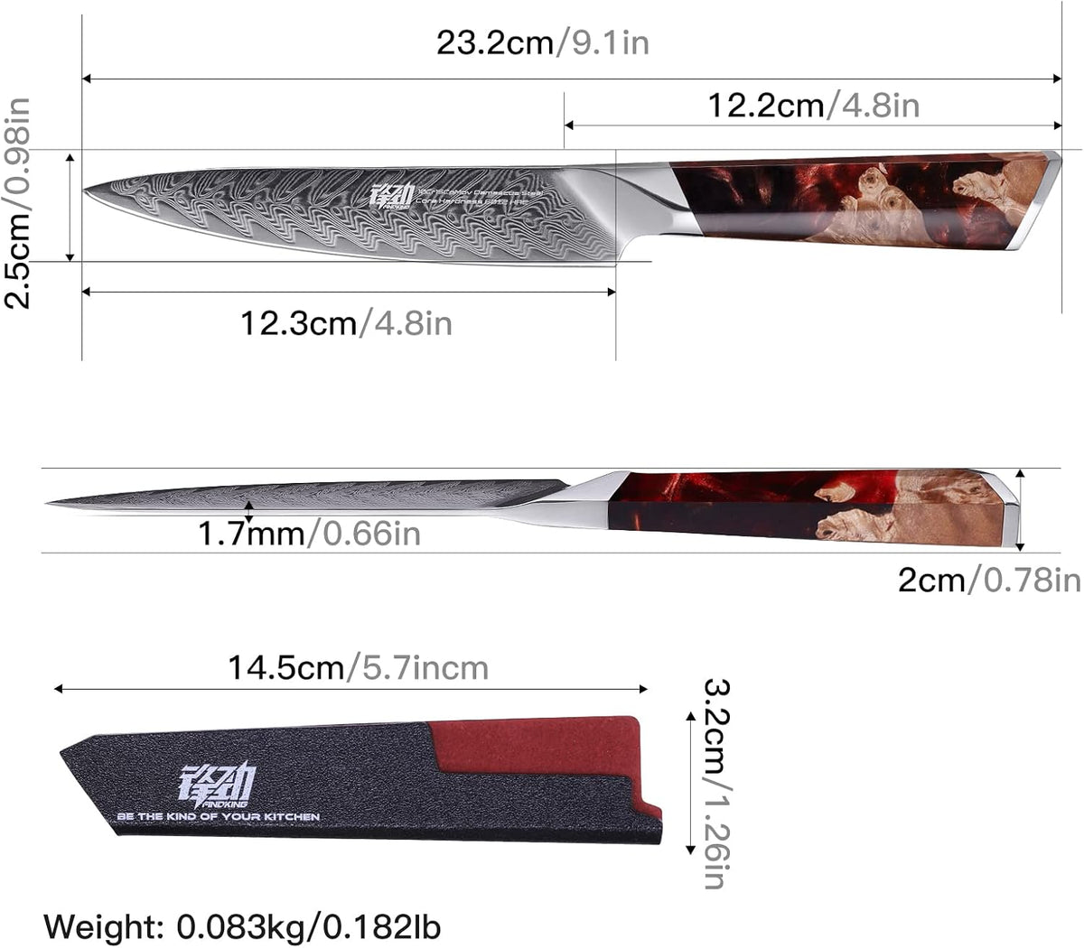 Nebula Series Chef Knife with ABS Sheath, Multipurpose Japanese Gyuto Knife, 10Cr15CoMov Damascus Steel Blade, Resin and Figured Sycamore wood Handle, Full Tang, 8 Inch, Blue, for Meat