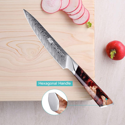 Nebula Series Chef Knife with ABS Sheath, Multipurpose Japanese Gyuto Knife, 10Cr15CoMov Damascus Steel Blade, Resin and Figured Sycamore wood Handle, Full Tang, 8 Inch, Blue, for Meat