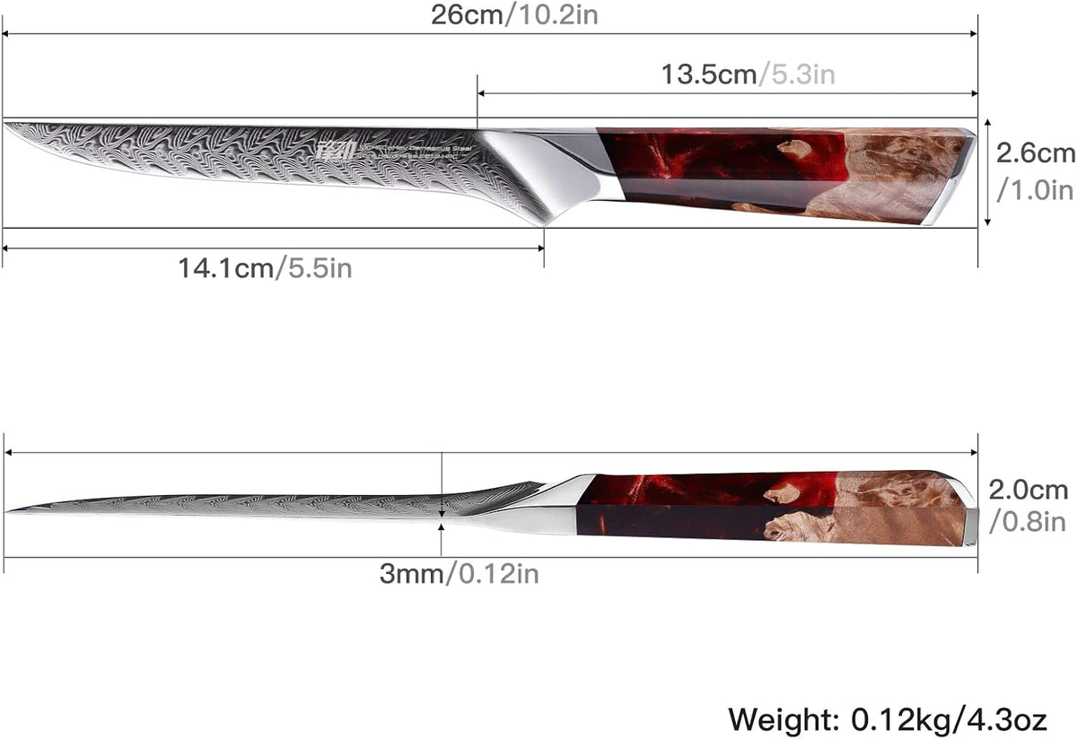 Nebula Series Chef Knife with ABS Sheath, Multipurpose Japanese Gyuto Knife, 10Cr15CoMov Damascus Steel Blade, Resin and Figured Sycamore wood Handle, Full Tang, 8 Inch, Blue, for Meat