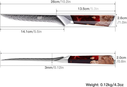 Nebula Series Chef Knife with ABS Sheath, Multipurpose Japanese Gyuto Knife, 10Cr15CoMov Damascus Steel Blade, Resin and Figured Sycamore wood Handle, Full Tang, 8 Inch, Blue, for Meat