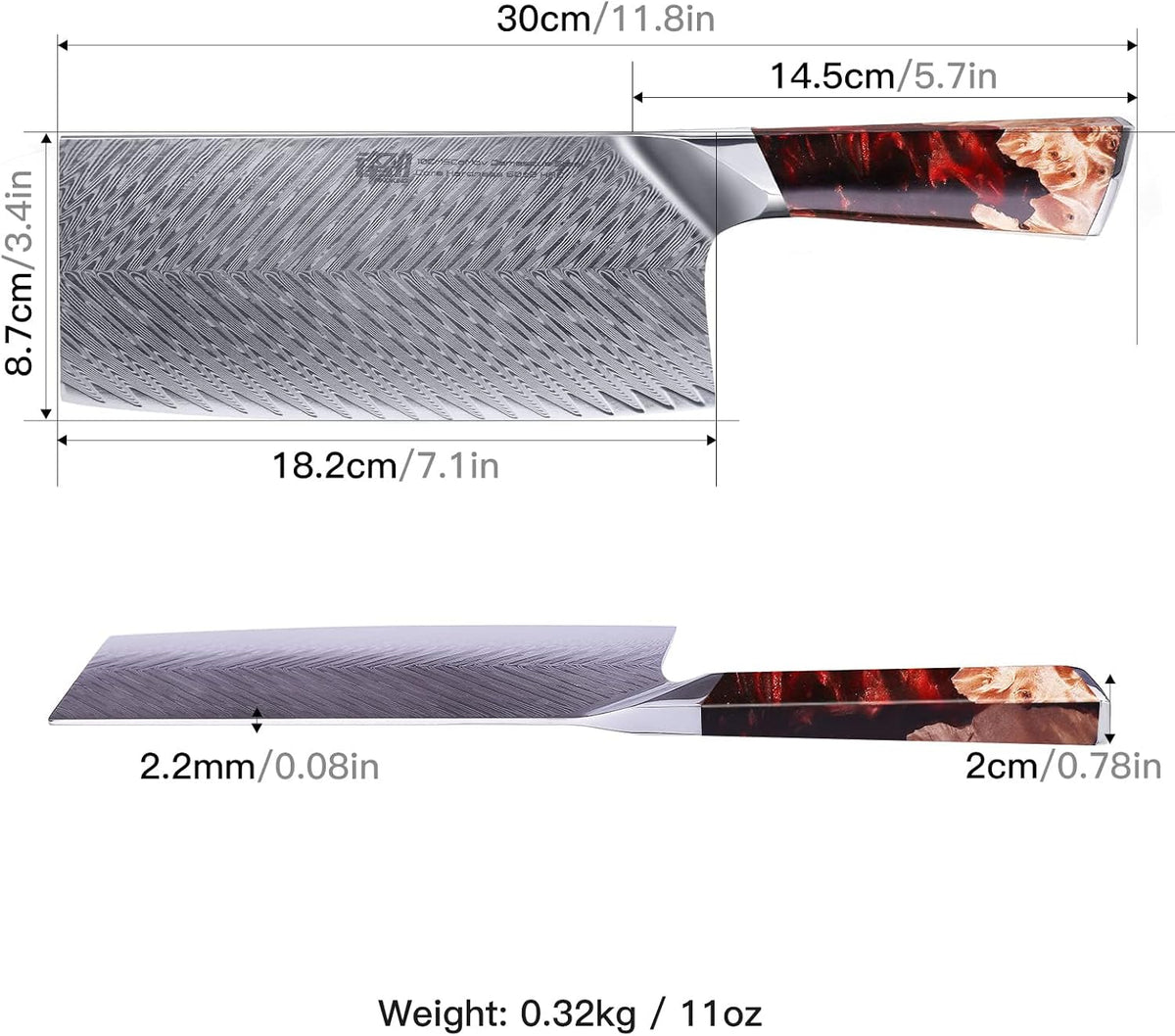 Nebula Series Chef Knife with ABS Sheath, Multipurpose Japanese Gyuto Knife, 10Cr15CoMov Damascus Steel Blade, Resin and Figured Sycamore wood Handle, Full Tang, 8 Inch, Blue, for Meat