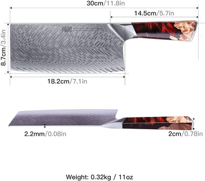 Nebula Series Chef Knife with ABS Sheath, Multipurpose Japanese Gyuto Knife, 10Cr15CoMov Damascus Steel Blade, Resin and Figured Sycamore wood Handle, Full Tang, 8 Inch, Blue, for Meat