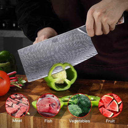 Nebula Series Chef Knife with ABS Sheath, Multipurpose Japanese Gyuto Knife, 10Cr15CoMov Damascus Steel Blade, Resin and Figured Sycamore wood Handle, Full Tang, 8 Inch, Blue, for Meat