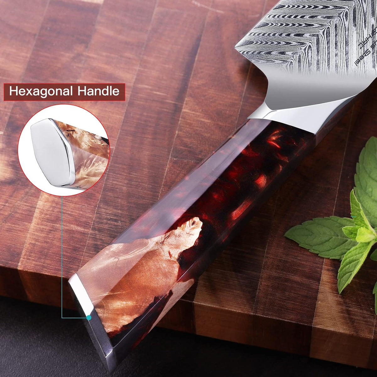 Nebula Series Chef Knife with ABS Sheath, Multipurpose Japanese Gyuto Knife, 10Cr15CoMov Damascus Steel Blade, Resin and Figured Sycamore wood Handle, Full Tang, 8 Inch, Blue, for Meat