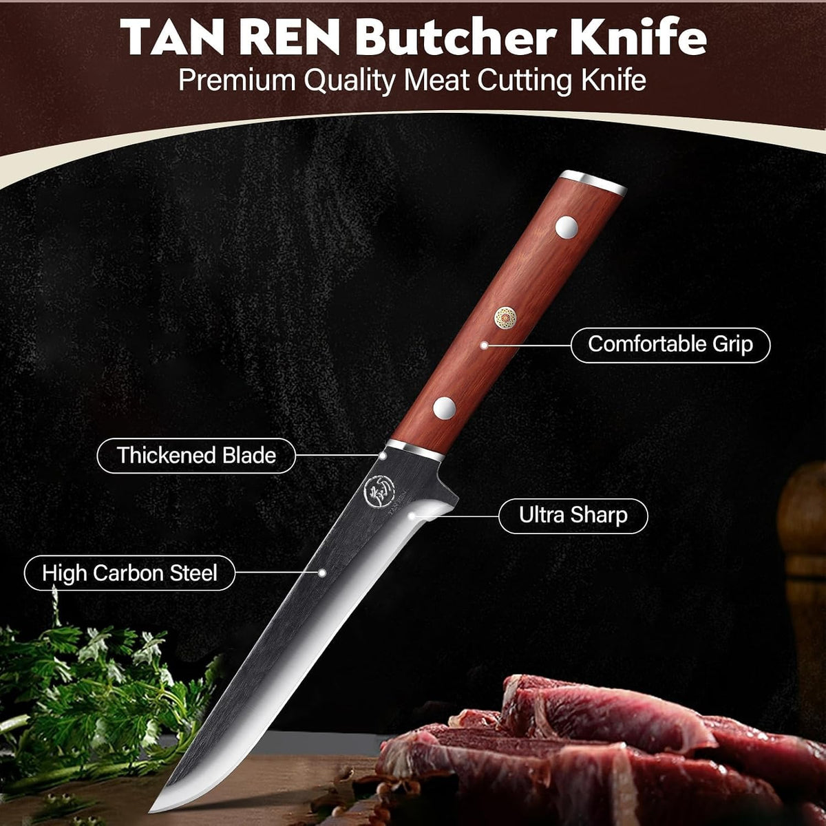 TAN REN 6 Inch Boning Knife High Carbon Steel Deboning Knife for Butchering