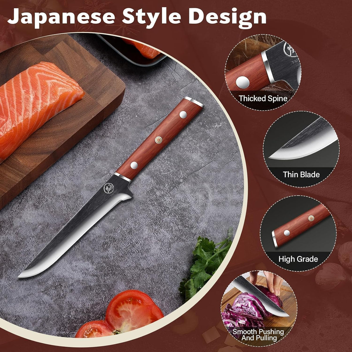 TAN REN 6 Inch Boning Knife High Carbon Steel Deboning Knife for Butchering
