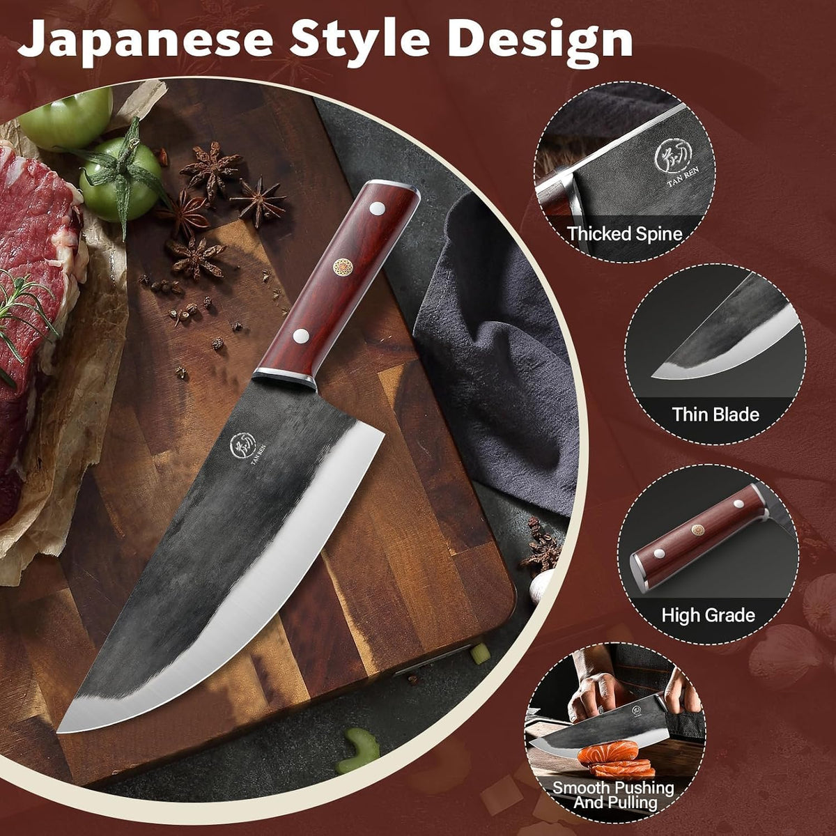TAN REN 6 Inch Boning Knife High Carbon Steel Deboning Knife for Butchering