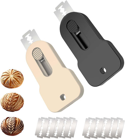 Bread Lame Scorer Set - 2 Pack Magnetic, Retractable Scoring Tool with 10 Blades for Sourdough Baking, ABS Handle, Stainless Steel Blade