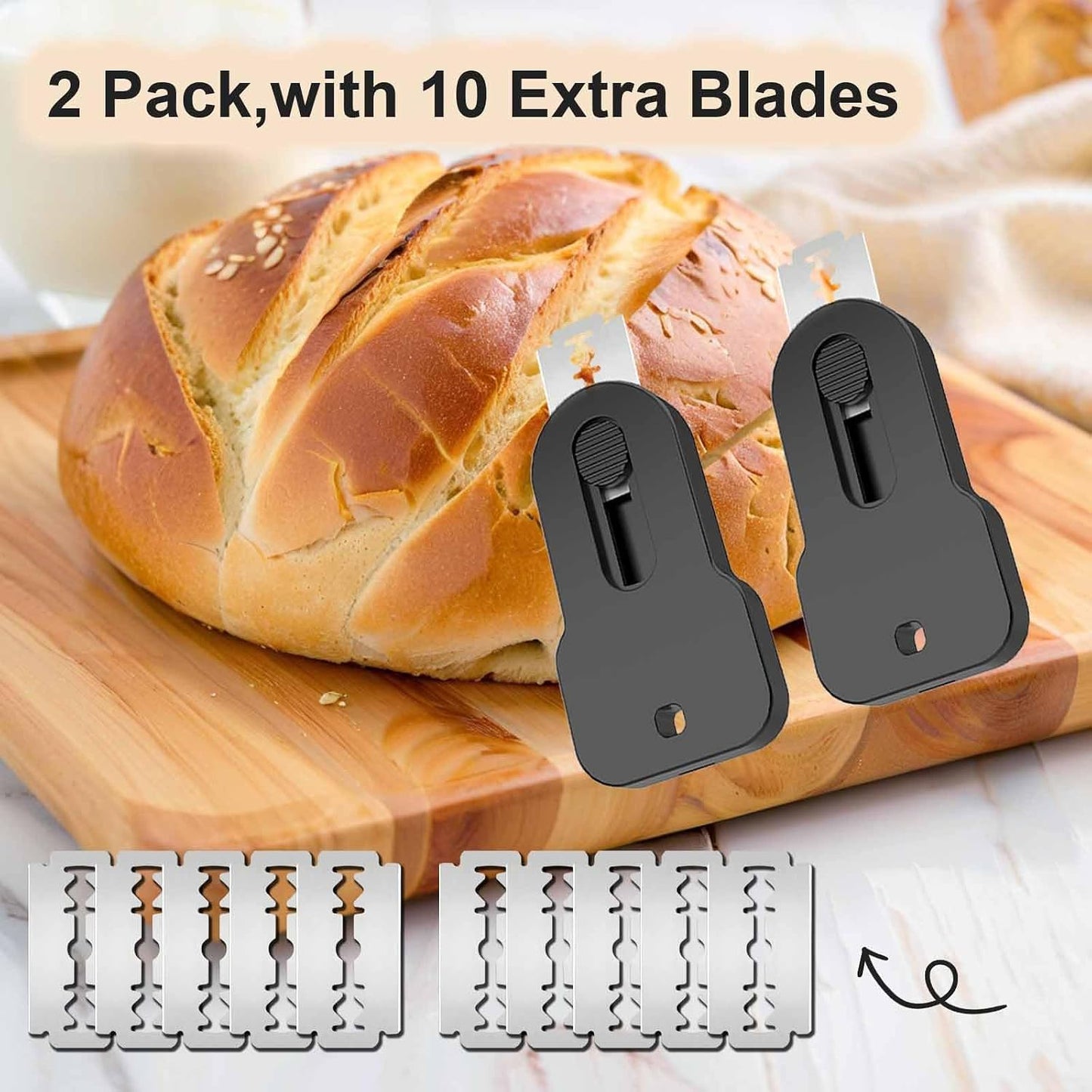 Bread Lame Scorer Set - 2 Pack Magnetic, Retractable Scoring Tool with 10 Blades for Sourdough Baking, ABS Handle, Stainless Steel Blade