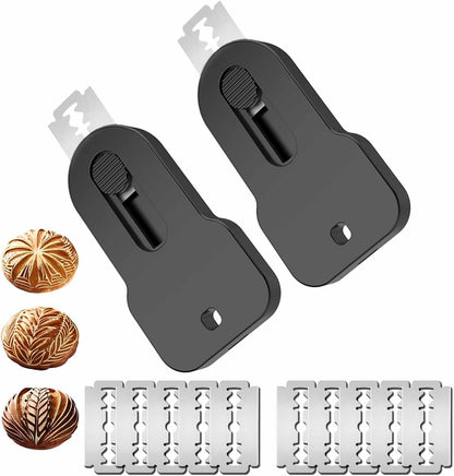 Bread Lame Scorer Set - 2 Pack Magnetic, Retractable Scoring Tool with 10 Blades for Sourdough Baking, ABS Handle, Stainless Steel Blade