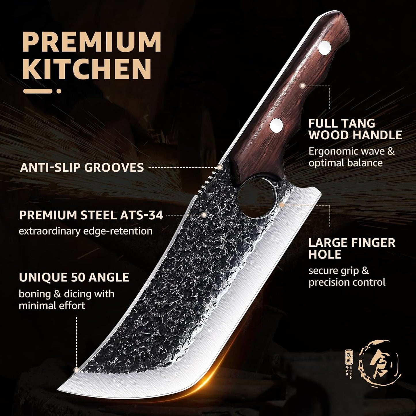 DRGSKL Serbian Chef Knife Set - 10 PCS Hand Forged Knife Set with Bag | Japanese ATS-34 Steel, Hand Forged Full Tang Knife, Ebony Handle, Anti-stick Pounding Texture, Full Accessory Kit, Ideal Gift