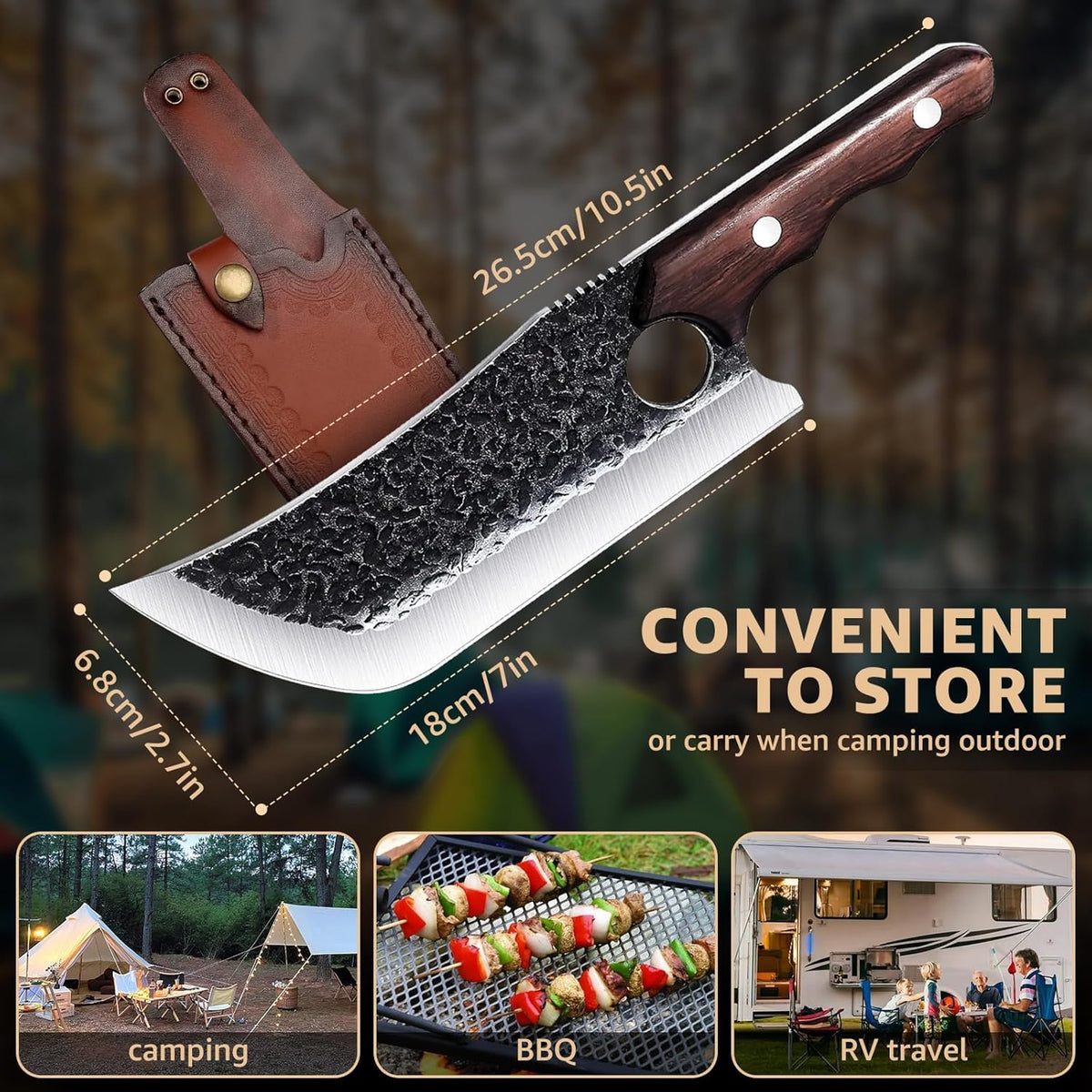 DRGSKL Serbian Chef Knife Set - 10 PCS Hand Forged Knife Set with Bag | Japanese ATS-34 Steel, Hand Forged Full Tang Knife, Ebony Handle, Anti-stick Pounding Texture, Full Accessory Kit, Ideal Gift