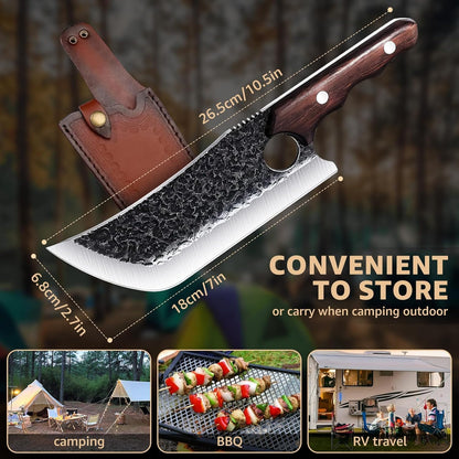 DRGSKL Serbian Chef Knife Set - 10 PCS Hand Forged Knife Set with Bag | Japanese ATS-34 Steel, Hand Forged Full Tang Knife, Ebony Handle, Anti-stick Pounding Texture, Full Accessory Kit, Ideal Gift