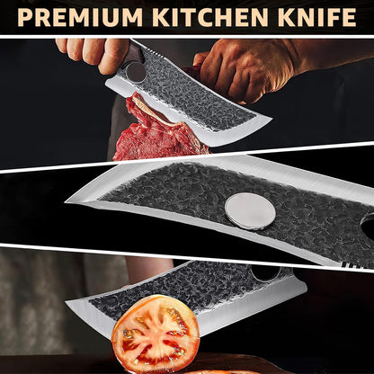 DRGSKL Serbian Chef Knife Set - 10 PCS Hand Forged Knife Set with Bag | Japanese ATS-34 Steel, Hand Forged Full Tang Knife, Ebony Handle, Anti-stick Pounding Texture, Full Accessory Kit, Ideal Gift