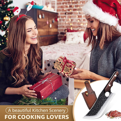 DRGSKL Serbian Chef Knife Set - 10 PCS Hand Forged Knife Set with Bag | Japanese ATS-34 Steel, Hand Forged Full Tang Knife, Ebony Handle, Anti-stick Pounding Texture, Full Accessory Kit, Ideal Gift