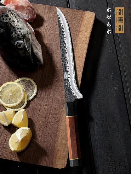 7 Inch Fillet Knife, Razor Sharp Hand Forged Boning Knife | 9 Layers 10Cr15MoV High Carbon Steel Fish Knife, Professional Filet Knives for Meat and Poultry, Octagonal Rosewood Handle