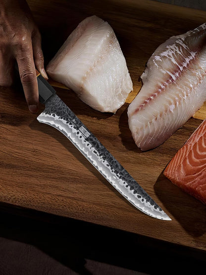 7 Inch Fillet Knife, Razor Sharp Hand Forged Boning Knife | 9 Layers 10Cr15MoV High Carbon Steel Fish Knife, Professional Filet Knives for Meat and Poultry, Octagonal Rosewood Handle