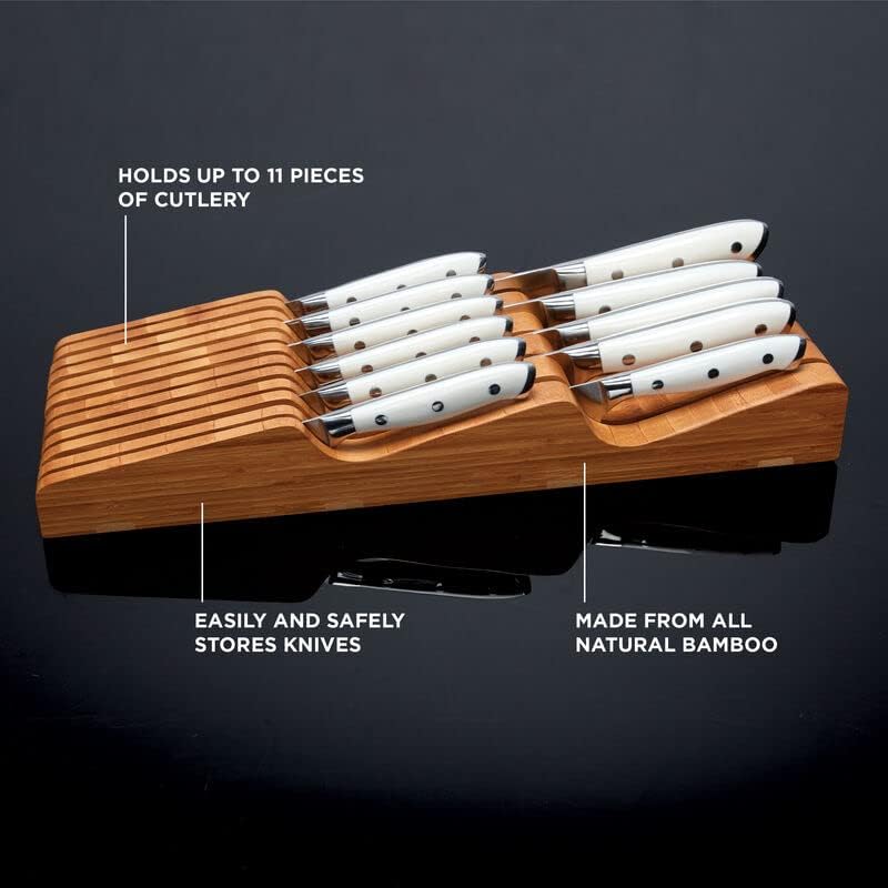 In Drawer Knife Organizer, 11 Slots, Bamboo Knife Block, Kitchen Storage Holder for 11 Knives, Kitchen Knife Organizer