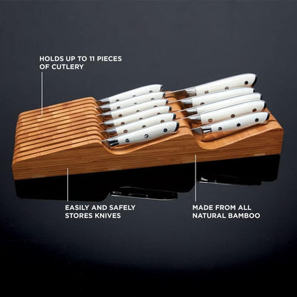 In Drawer Knife Organizer, 11 Slots, Bamboo Knife Block, Kitchen Storage Holder for 11 Knives, Kitchen Knife Organizer