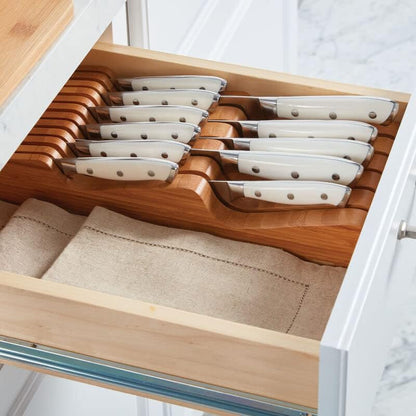 In Drawer Knife Organizer, 11 Slots, Bamboo Knife Block, Kitchen Storage Holder for 11 Knives, Kitchen Knife Organizer