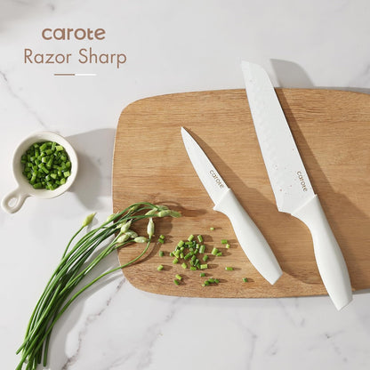 15-Piece Knife Set, Wood Block with Built-In Sharpener, Cream | Stainless Steel Knives, Ceramic Nonstick Coating, Long-Lasting Sharpness, Rust-Resistant, Non-Slip Handles, Dishwasher Safe