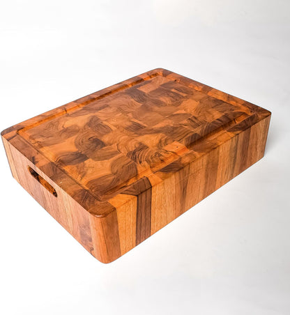 Extra Thick End Grain Wood Cutting Board – Heavy-Duty Butcher Block for Kitchen & Restaurants, 4-Inch Chopping Board with Juice Groove, christmas,new year, thanksgiving