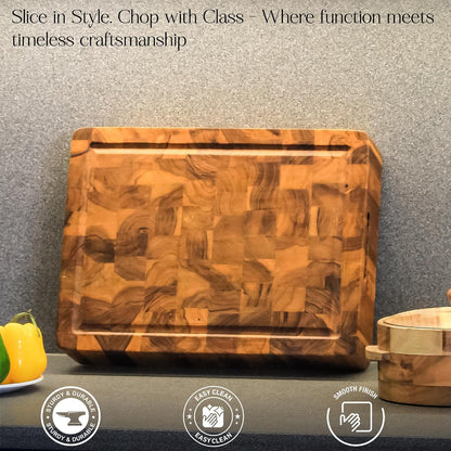 Extra Thick End Grain Wood Cutting Board – Heavy-Duty Butcher Block for Kitchen & Restaurants, 4-Inch Chopping Board with Juice Groove, christmas,new year, thanksgiving