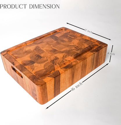 Extra Thick End Grain Wood Cutting Board – Heavy-Duty Butcher Block for Kitchen & Restaurants, 4-Inch Chopping Board with Juice Groove, christmas,new year, thanksgiving