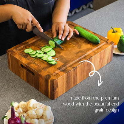 Extra Thick End Grain Wood Cutting Board – Heavy-Duty Butcher Block for Kitchen & Restaurants, 4-Inch Chopping Board with Juice Groove, christmas,new year, thanksgiving