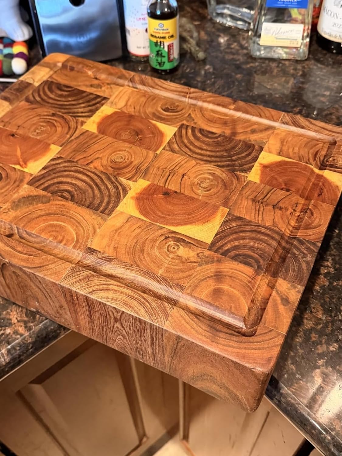 Extra Thick End Grain Wood Cutting Board – Heavy-Duty Butcher Block for Kitchen & Restaurants, 4-Inch Chopping Board with Juice Groove, christmas,new year, thanksgiving