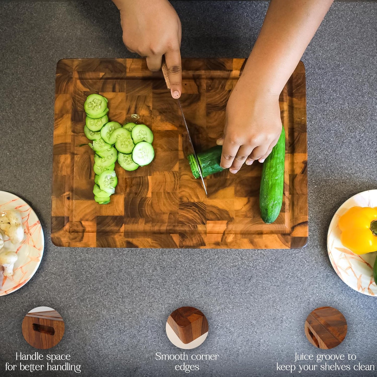 Extra Thick End Grain Wood Cutting Board – Heavy-Duty Butcher Block for Kitchen & Restaurants, 4-Inch Chopping Board with Juice Groove, christmas,new year, thanksgiving