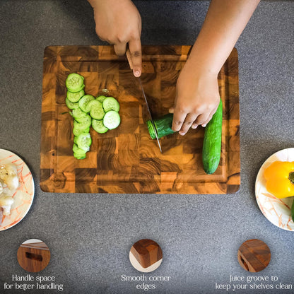 Extra Thick End Grain Wood Cutting Board – Heavy-Duty Butcher Block for Kitchen & Restaurants, 4-Inch Chopping Board with Juice Groove, christmas,new year, thanksgiving