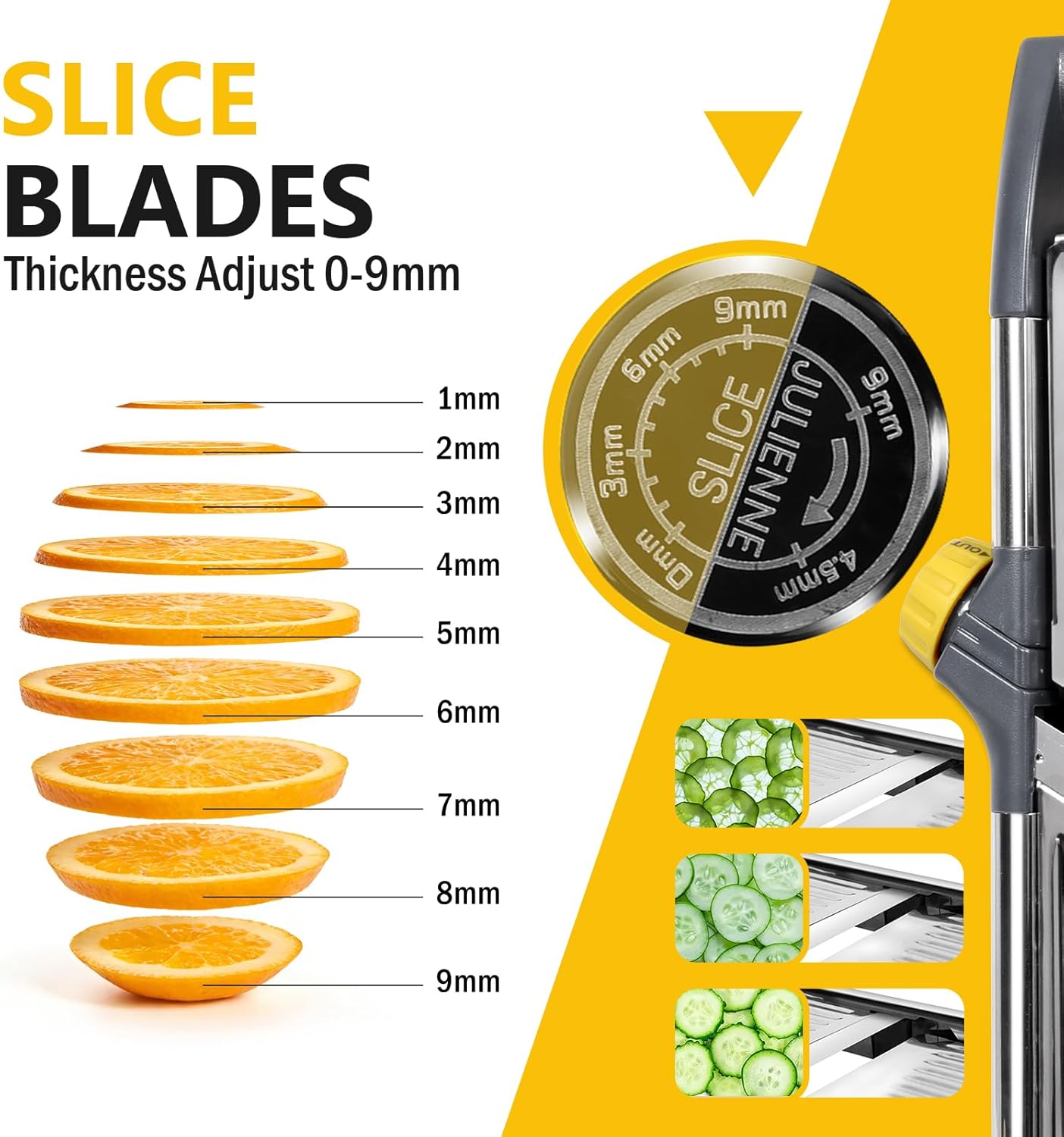 Adjustable Mandoline Slicer, Thin to 9mm Slice, 4.5mm & 9mm Julienne - Vegetable Cutter for Potato Carrot Onion - Stainless Steel - with Glove & Brush (Red)