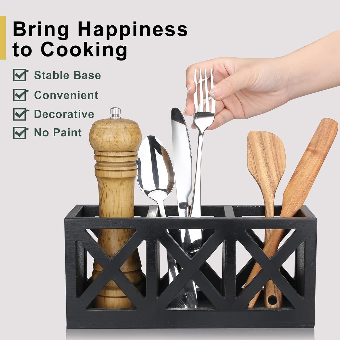 Wooden Silverware Holder Flatware Utensil Caddy Cutlery Holder for Party Wood Silverware Organizer Caddy Storage for Kitchen Countertop Table Knife Fork Spoon Organizer Small Utensil Holders